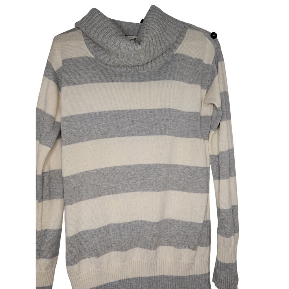 Banana Republic Sweater Womens S Gray Cream Striped Button Shoulder Cowl Neck